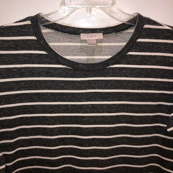 LOFT Outlet Womens Extra Small Gray Striped Round Neck Long Sleeve Shirt Top XS - Picture 4 of 8